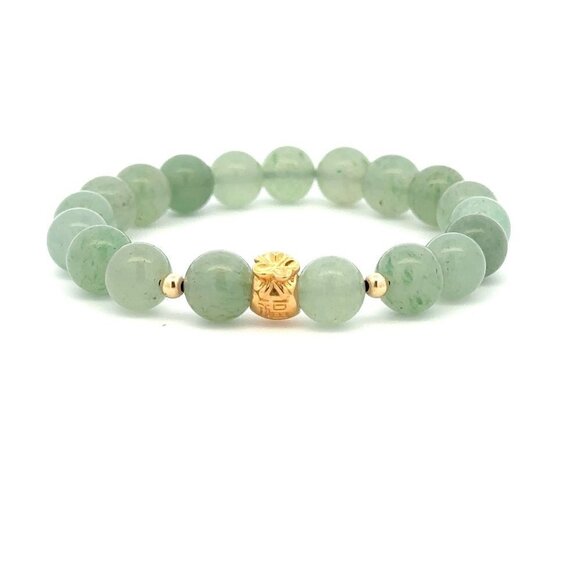Unbranded Jewelry - 18K Gold Money Bag Lucky Charm Beads Bracelet Gemstones Aventurine 8mm